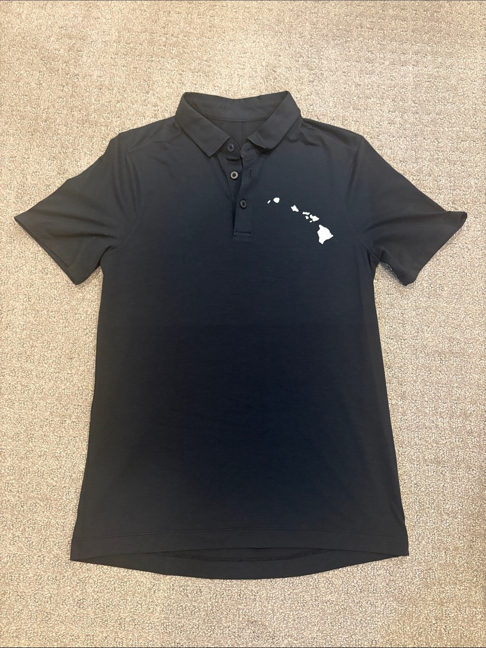 Lululemon Men's Navy Polo Shirt with Hawaii Map Print